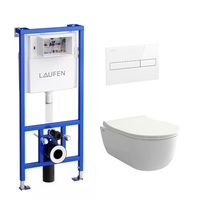 Komplektas: rėmas Laufen su baltu mygtuku ir klozetas Bocchi V-Tondo rimless su soft close dangčiu