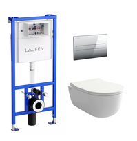 Komplektas: rėmas Laufen su chromo spalvos mygtuku ir klozetas Bocchi V-Tondo rimless su soft close dangčiu