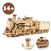 Lavinamoji ir smulkiosios motorikos įgūdžius lavinanti medinė 3D dėlionė LIVMAN ZY-173 su autentišku amerikietiško garvežio dizainu, 1:80 masteliu, 308 detalės rinkinyje