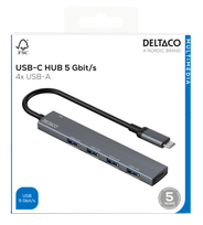 USB-C šakotuvas DELTACO, 5Gbps, 4x USB-A lizdas, aliuminis, pilkas / USBC-HUB206 / 1903173|USBC-HUB206