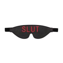 Ouch! by Shots Ouch! Leather Eye Mask SLUT Cutout Black-Red Adjustable Strap