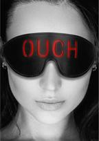 Ouch! by Shots OUCH Bonded Leather Eye Mask - Red Lettering, Adjustable Strap