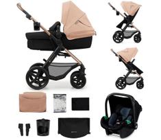 KINDERKRAFT - Kombinuotas vežimėlis 3in1 MOOV 2 Sand smėlio spalva + automobilio sėdynė MINK PRO
