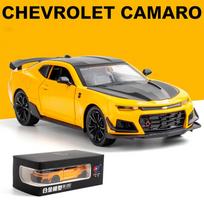 1/24 Scale Camaro Bumblebee automobilio modelio žaislas, cinko lydinio liejinys, ištraukiamas atgal automobilio garsas ir lengvi žaislai vaikams, berniukui, mergaitei, dovana 1/24-20x9x5.5cm geltona