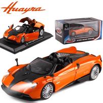 1:24 dydžio „Pagani Huayra Roadster“ automobilių modelio žaislai, skirti 3–12 m. amžiaus berniukų žaislams, patraukiamos transporto priemonės su lengvomis durelėmis ir atidaroma gaubtu 1/24- 19x8x5cm geltona