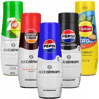 5x "SodaStream Pepsi" sirupas, "Pepsi MAX", "Lipton peach zero", 7UP, "Schwip Schwap