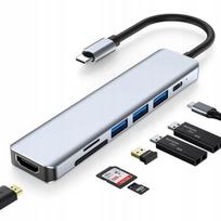 USB Type-C adapteris, skirstytuvas 8in1 (3x USB 3.0, HDMI, Type-C, SD)