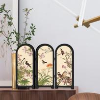 Kinų dizaino mini ekrano ornamentas 3 skydelių pertvara Estetiškas 24x20cm Mažas stalo viršus Darbalaukis Style A