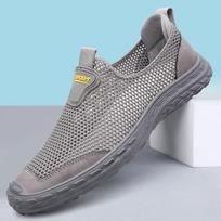 Mens Breathable Sneakers All-match Mens Slip on Shoes Hollow Out Mens Comfortable Loafers Luxury Brand Lightweight Flats for Men 38 pilka spalva