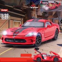 1/32 „Scale Dodge Viper Diecast“ automobilio modelio žaislas, patraukiama atgal žaislinė transporto priemonė su garsu ir šviesa vaikams, mažiems berniukams, mergaitėms, dovanų kolekcija 1/32-14x6.5x4cm raudona