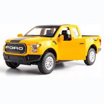 1:32 mastelio Ford Raptor F150 pikapų automobilio modelis, sunkvežimis, nuleidžiamas atgal, žaislinis automobilis su garsu ir šviesa, skirtas vaikams berniukui, metalinis kėbulas 1/32-17.5x6.7x6cm geltona