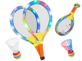 Badmintono raketės su 2 kamuoliukais, šviečiančios