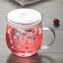 300ml Sakuros puodelis Stiklinis puodelis su arbatos sieteliu ir filtru, dangtelis Skaidrus Karščiui atsparus stiklinis puodelis Vyšnių puodelio rinkinys Gėlių arbatos puodelis 300ML
