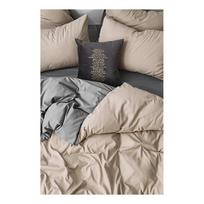 Iš ranforce medvilnės dvigulė/itin ilga patalynė pilkos spalvos/smėlio spalvos su paklode/4 dalių 200x220 cm – Mila Home