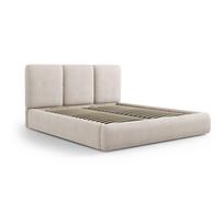 Dvigulė lova smėlio spalvos audiniu dengta su sandėliavimo vieta su lovos grotelėmis 200x200 cm Brody – Mazzini Beds