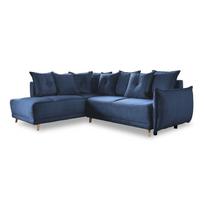 Sulankstoma kampinė sofa iš kordinio velveto tamsiai mėlynos spalvos (su kairiuoju kampu) Lazy Lukka – Miuform