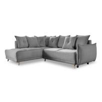 Sulankstoma kampinė sofa iš kordinio velveto pilkos spalvos (su kairiuoju kampu) Lazy Lukka – Miuform