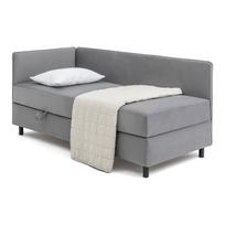 Pilkos spalvos viengulė lova audiniu dengta su sandėliavimo vieta su čiužiniu 90x200 cm Avela – Bonami Selection