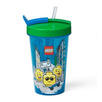 Mėlynas puodelis su žaliu dangteliu ir šiaudeliu LEGO® Iconic, 500 ml