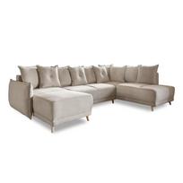 Sulankstoma kampinė sofa iš kordinio velveto smėlio spalvos (su dešiniuoju kampu/„U“ formos) Lazy Lukka – Miuform