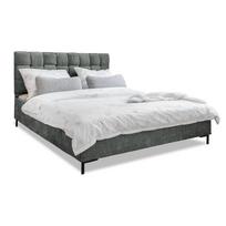 Pilkai žalios spalvos dvigulė lova audiniu dengta su lovos grotelėmis 140x200 cm Eve – Miuform
