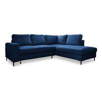 Iš kordinio velveto sulankstoma kampinė sofa tamsiai mėlynos spalvos (su dešiniuoju kampu) Lofty Lilly – Miuform