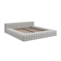 Šviesiai pilkos spalvos dvigulė lova audiniu dengta su lovos grotelėmis 140x200 cm Akela – Makamii