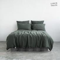 Tamsiai žalia lininė viengulė paklodė 165x220 cm - Linen Tales