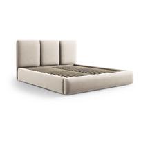 Iš aksomo dvigulė lova kreminės spalvos audiniu dengta su sandėliavimo vieta su lovos grotelėmis 200x200 cm Brody – Mazzini Beds