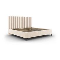 Dvigulė lova smėlio spalvos audiniu dengta su sandėliavimo vieta su lovos grotelėmis 140x200 cm Casey – Mazzini Beds