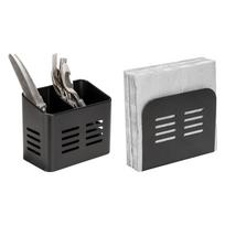 Iš metalo stalo įrankių ir servetėlių laikikliai rinkinyje 2 vnt. Black Outdoor Kitchen Baco – Wenko