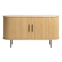 Žema šoninė spintelė natūralios spalvos iš ąžuolo su stumdomomis durimis 140x76 cm Nola – Unique Furniture