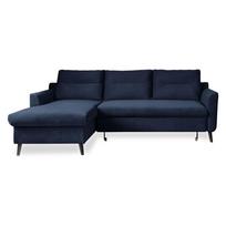 Tamsiai mėlyna velvetinė kampinė sofa-lova Miuform Stylish Stan, kairysis kampas