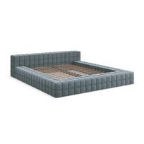 Šviesiai mėlynos spalvos dvigulė lova audiniu dengta su lovos grotelėmis 140x200 cm Akela – Makamii