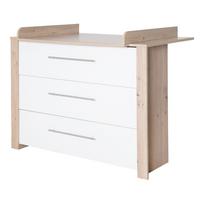 Žema su vystymo stalu vaikiška šoninė spintelė baltos spalvos/natūralios spalvos iš ąžuolo 112x98 cm – Roba