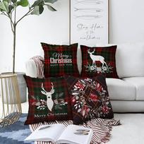 4 kalėdinių pagalvių užvalkalų rinkinys Minimalist Cushion Covers Tartan Merry Christmas, 55 x 55 cm