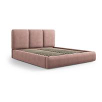 Dvigulė lova šviesiai rožinės spalvos audiniu dengta su sandėliavimo vieta su lovos grotelėmis 200x200 cm Brody – Mazzini Beds