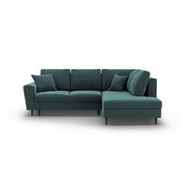 Smaragdinės spalvos iš velveto sulankstoma/su sandėliavimo vieta kampinė sofa (su dešiniuoju kampu/„L“ formos) Kyoto – Cosmopolitan Design