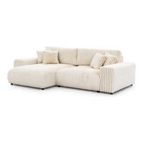 Kreminės spalvos iš kordinio velveto sulankstoma/su sandėliavimo vieta kampinė sofa (su kairiuoju kampu) Sarina – Ropez