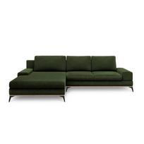 Samanų žalios spalvos kampinė aksominė sofa-lova Windsor & Co Sofos Planet, kairysis kampas
