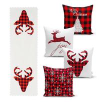 4 kalėdinių pagalvių užvalkalų ir staltiesės rinkinys Minimalist Cushion Covers Christmas Tartan