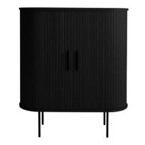 Vyno spintelė juodos spalvos iš ąžuolo su stumdomomis durimis 100x118x40 cm Nola – Unique Furniture