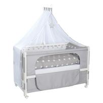 Vaikiška lovelė baltos spalvos ant ratukų/su baldakimu 60x120 cm Little stars – Roba