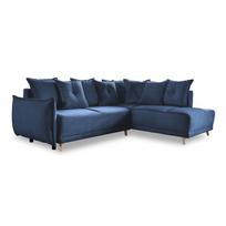 Sulankstoma kampinė sofa iš kordinio velveto tamsiai mėlynos spalvos (su dešiniuoju kampu) Lazy Lukka – Miuform