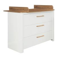Žema su vystymo stalu vaikiška šoninė spintelė baltos spalvos iš ąžuolo 119x100 cm Ava – Roba
