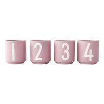 4 rožinių dirbtinio porceliano puodelių rinkinys Mini - Design Letters