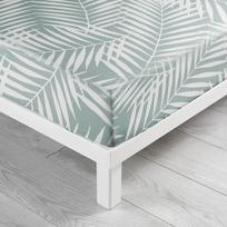 Paklodė iš medvilnės baltos spalvos/žalios spalvos su guma 90x190 cm Botania – douceur d'intérieur