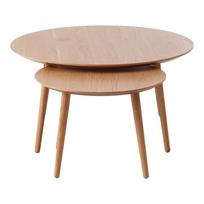 Apvalios formos kavos staliukai natūralios spalvos 2 vnt. iš ąžuolo ø 88 cm Adda – Unique Furniture