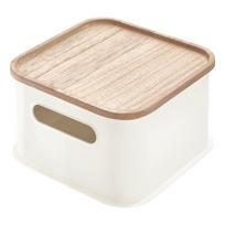 Balta dėžutė su dangteliu pagaminta iš paulovnijos medienos iDesign Eco Handled, 21,3 x 21,3 cm