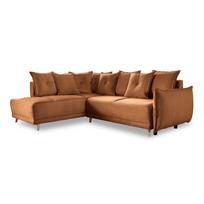 Sulankstoma kampinė sofa iš kordinio velveto raudonos plytų spalvos (su kairiuoju kampu) Lazy Lukka – Miuform